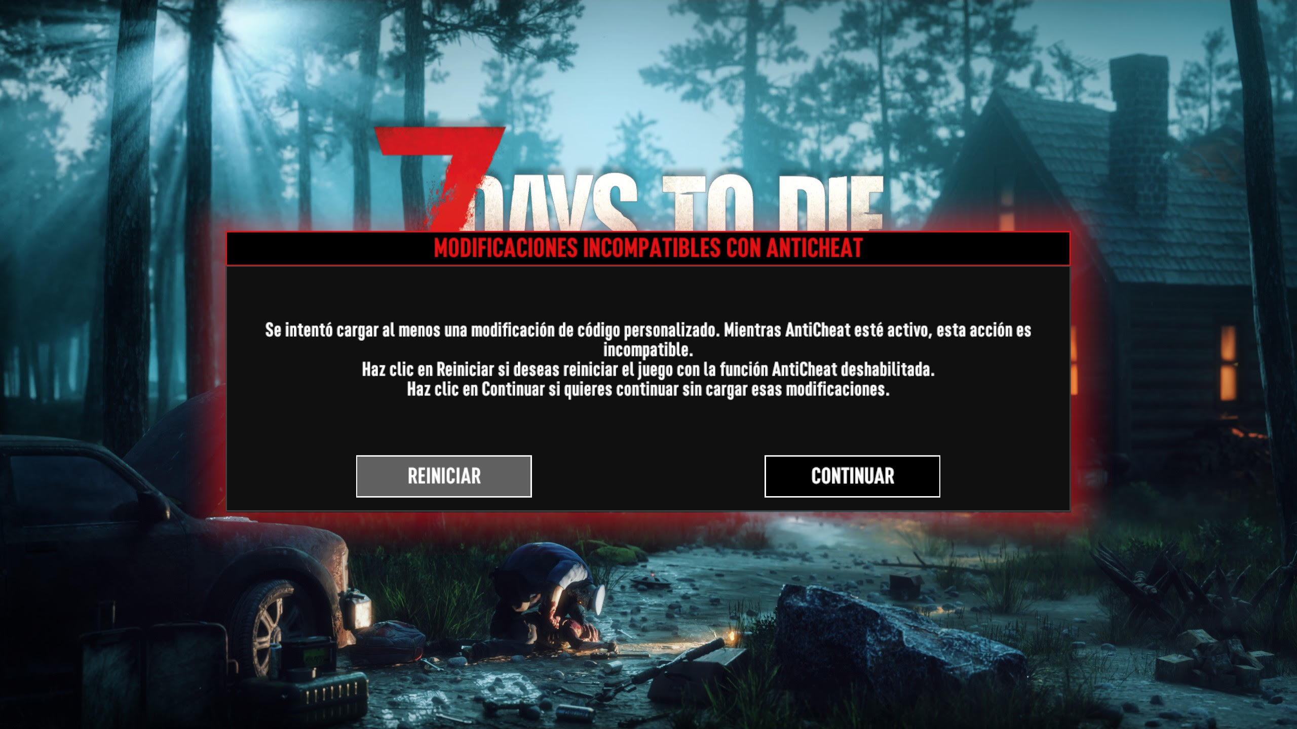 Aviso de 7 Days to Die para reiniciar sin AntiCheat